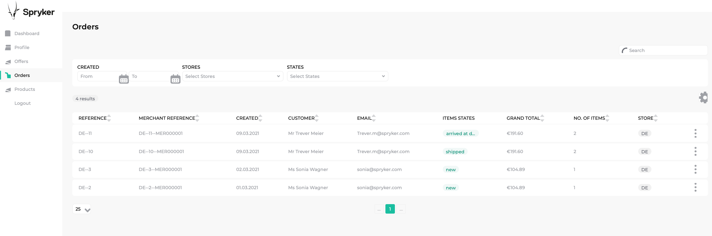 Merchant order in the Merchant Portal