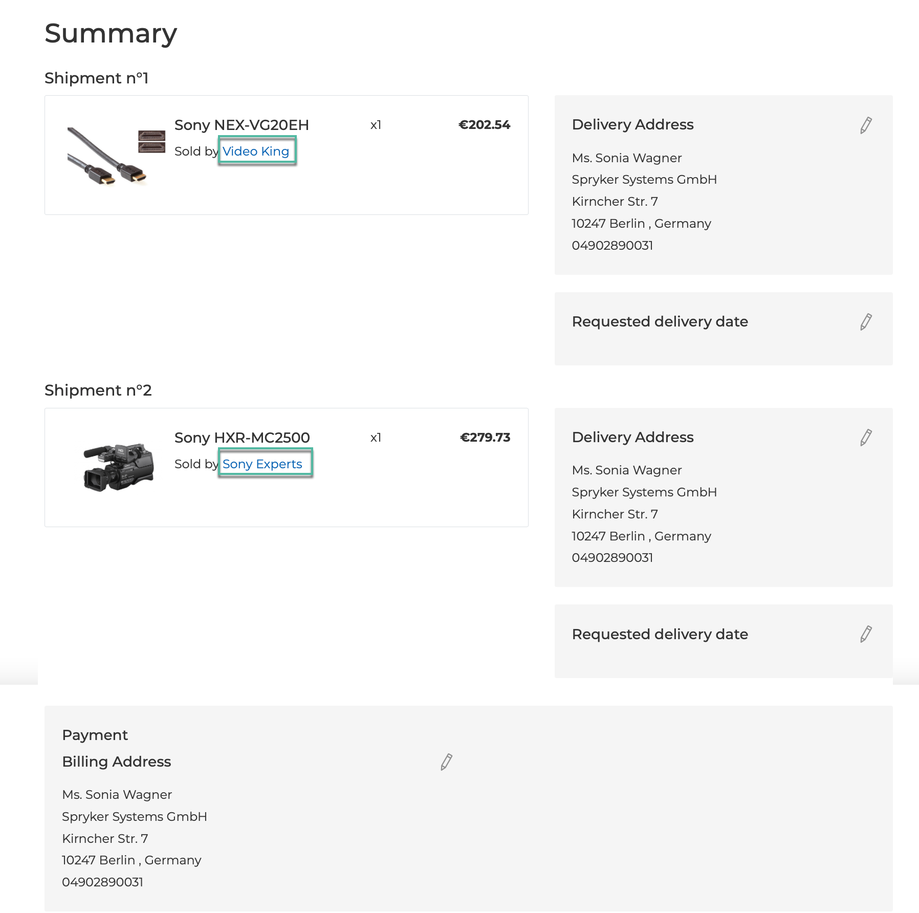 Merchant link on the summary checkout page