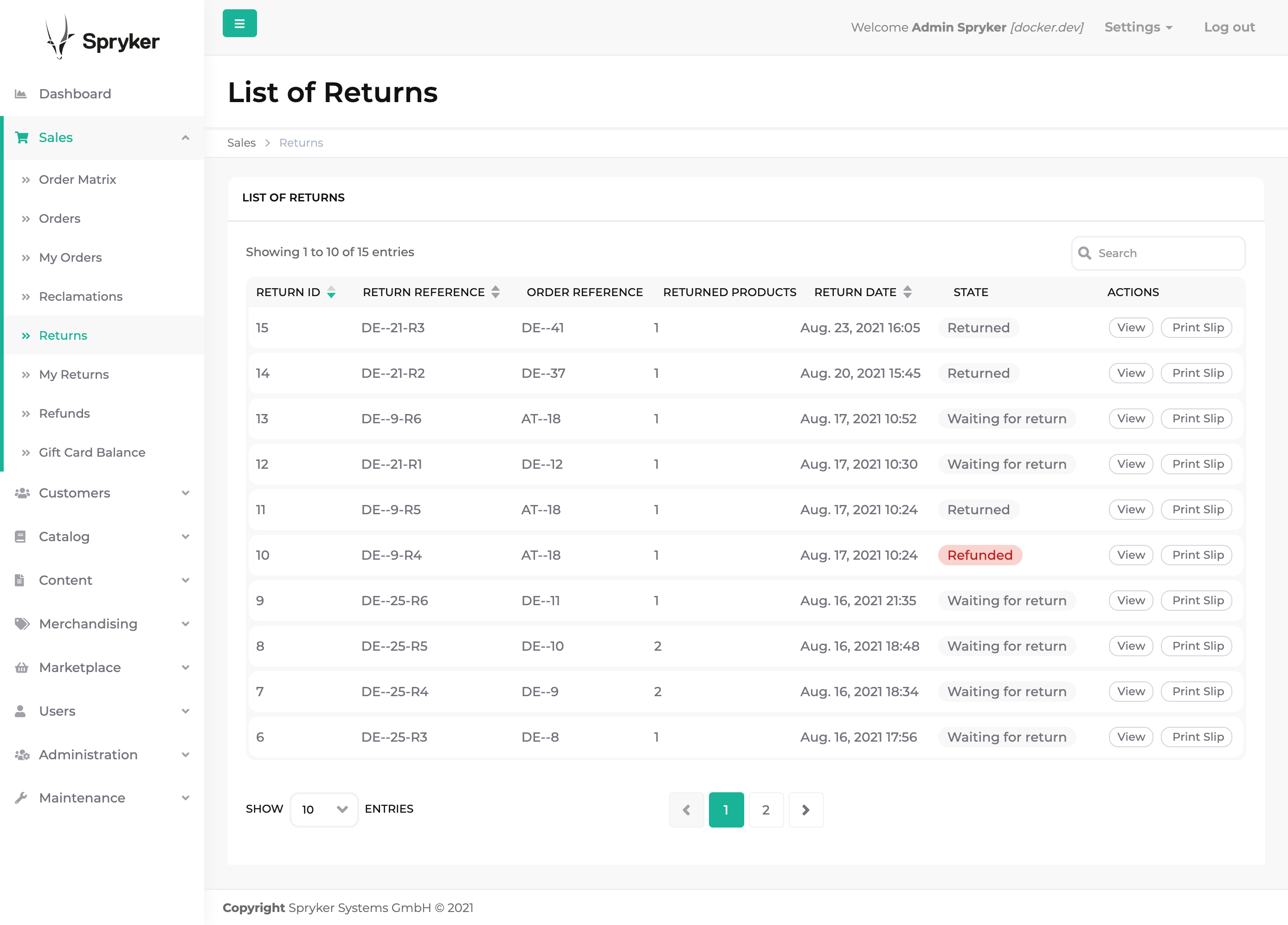 Marketplace returns in the Back Office