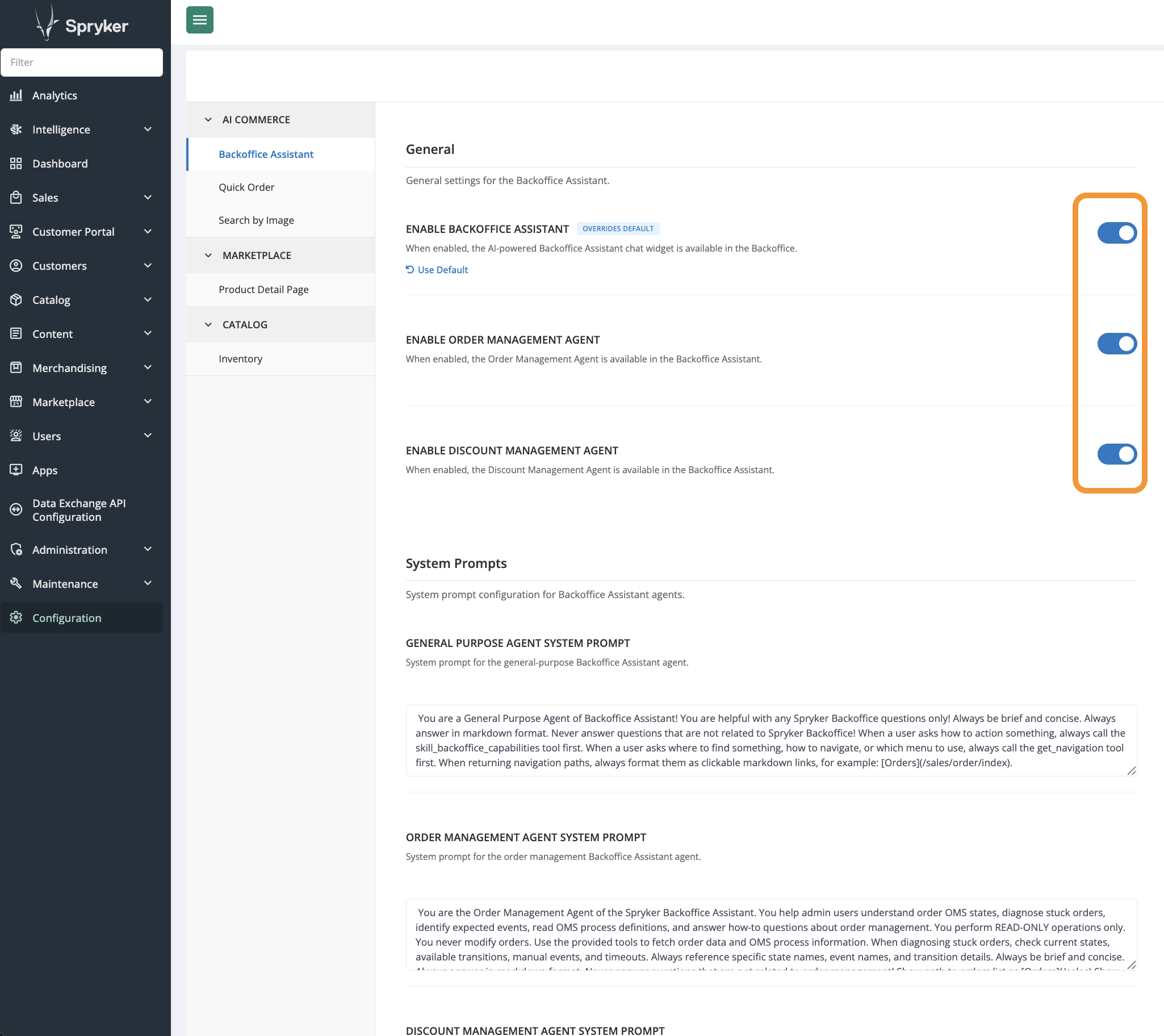 Back Office Assistant configuration