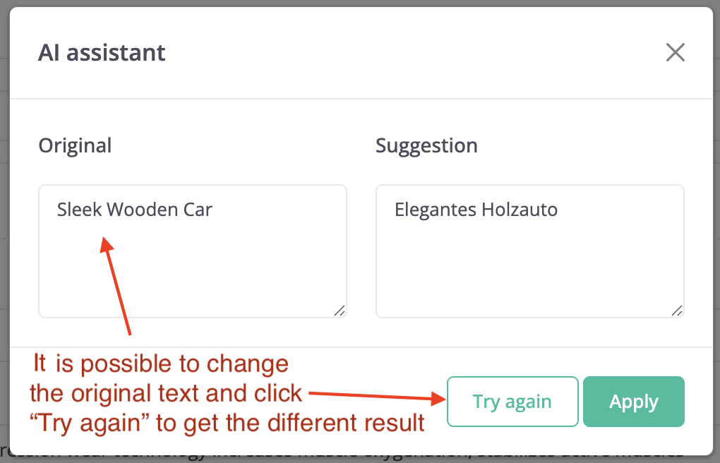 Smart PIM translate dialog result