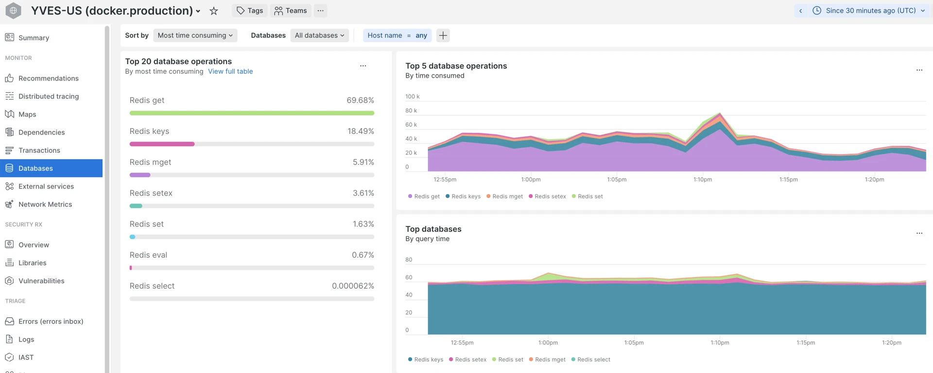 Databases tab sorted by Most time consuming