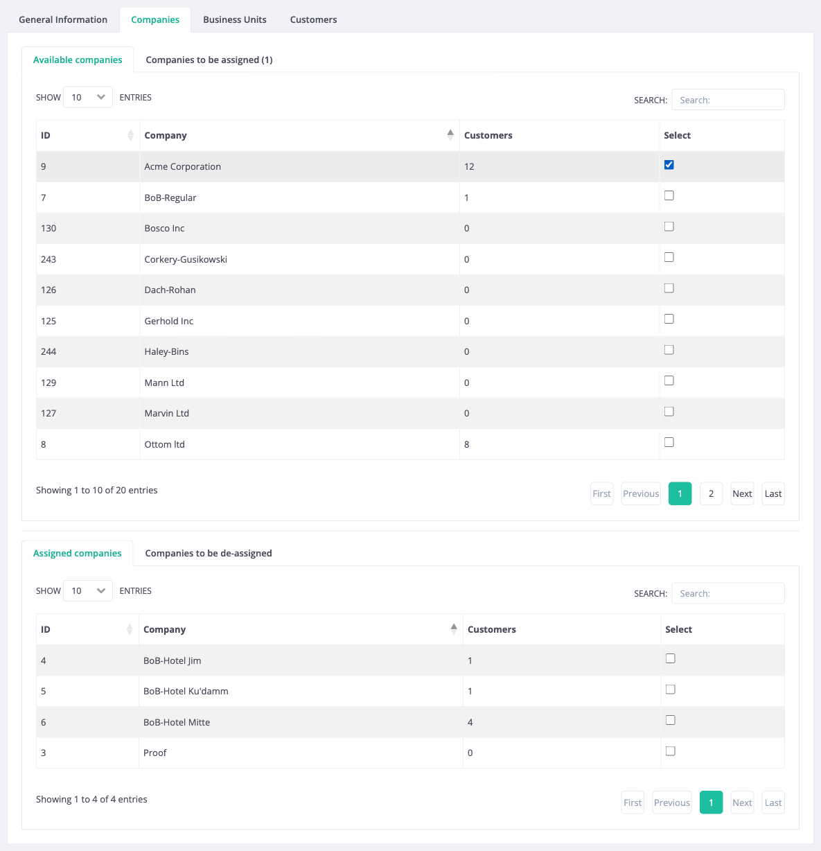 Companies tab of the Edit customer group page