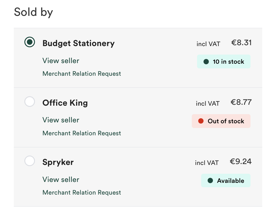 Buy Box showing multiple merchant offers
