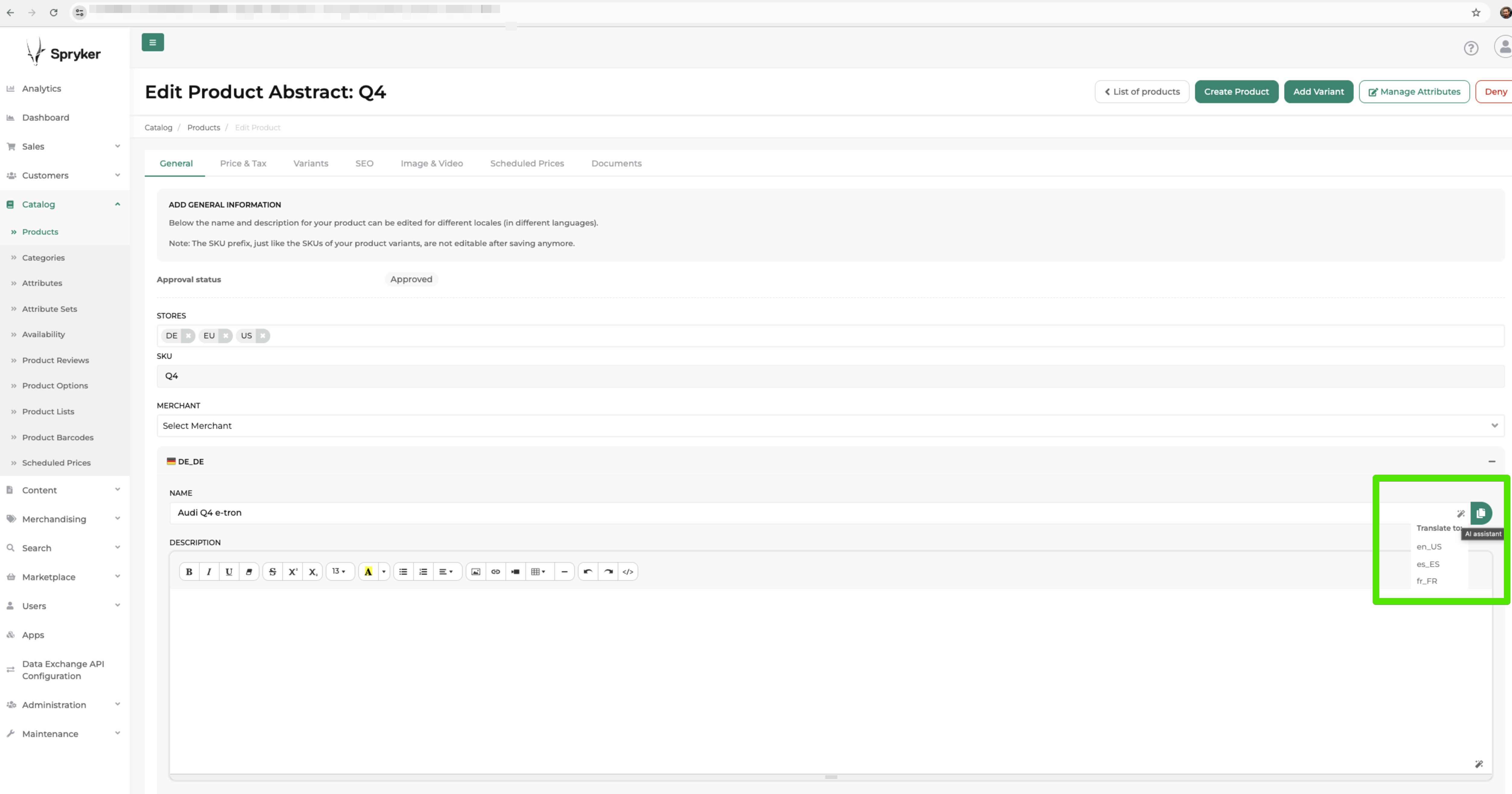 Action Buttons in Back Office