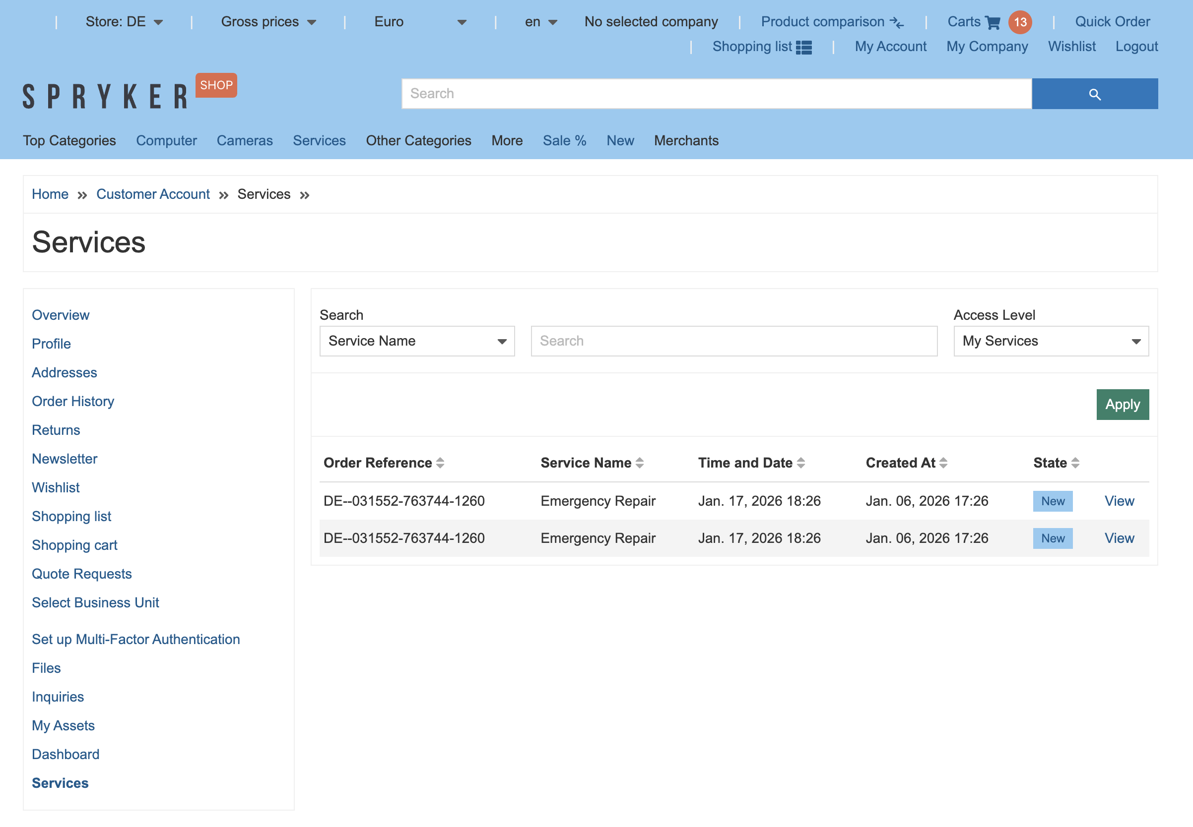 Customer account services