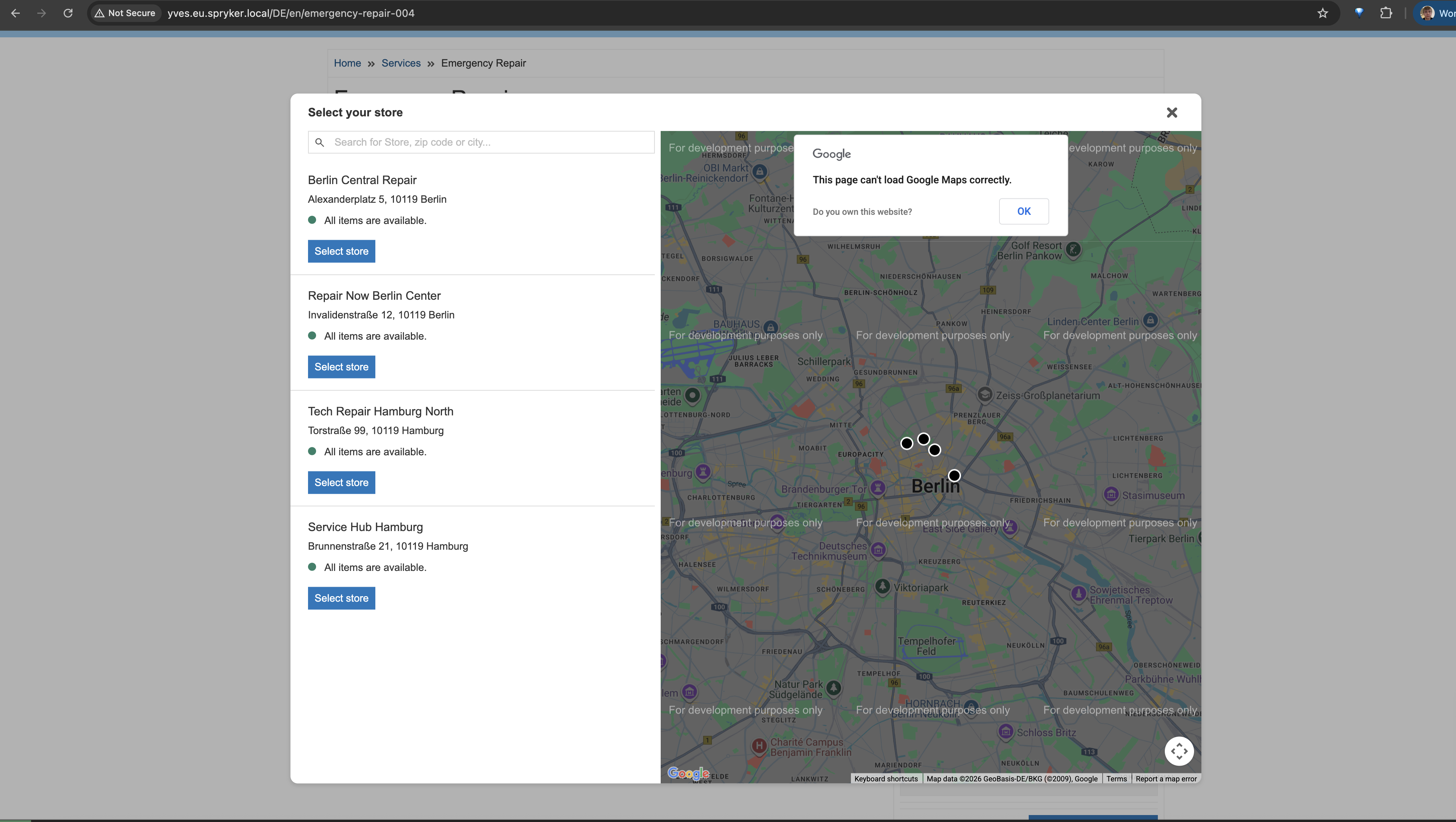 Select service point modal