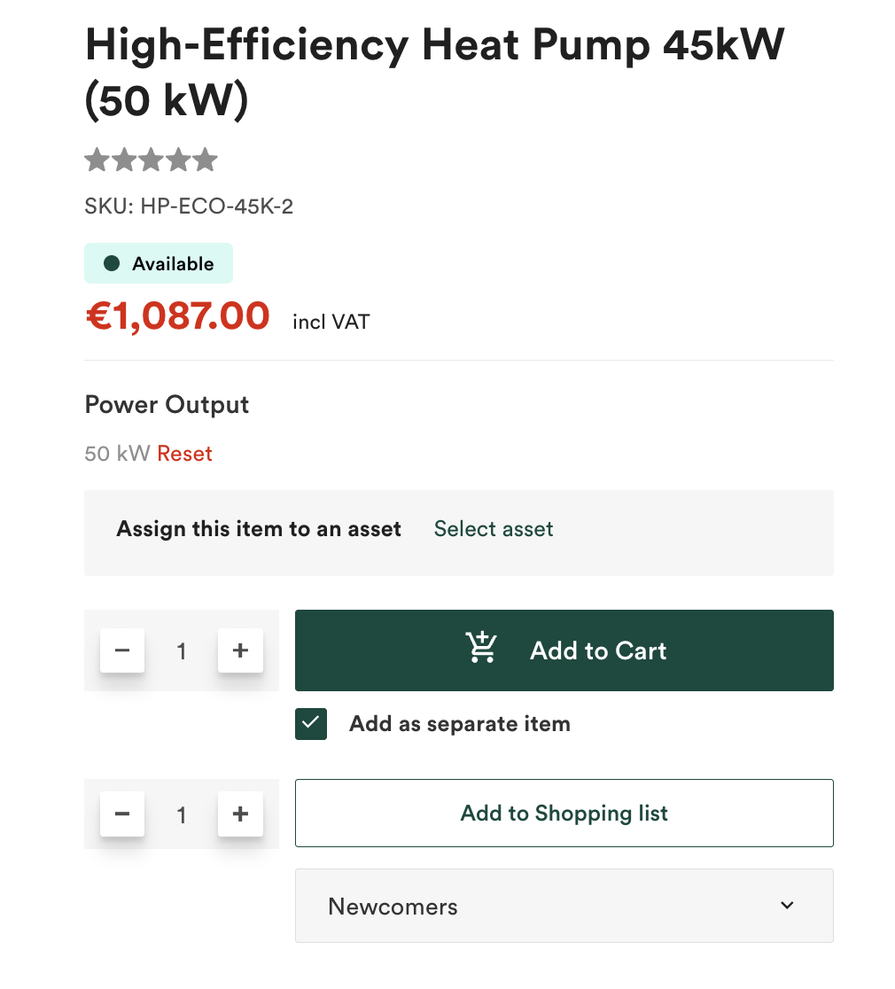 Product showing available status